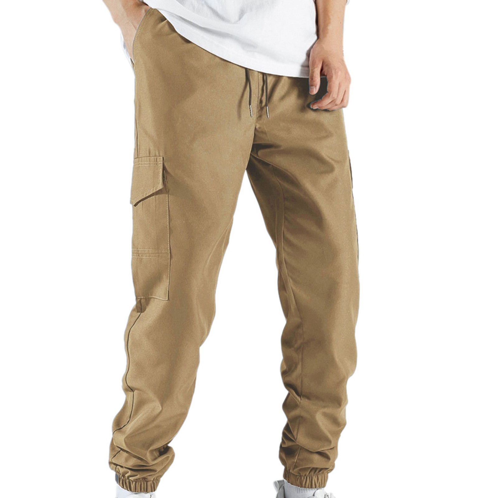 thumbnail image 5 of Pantalones cargo informales para hombre: cintura elástica, cordón, poliéster, estilo urbano, múltiples bolsillos, 5 of 5